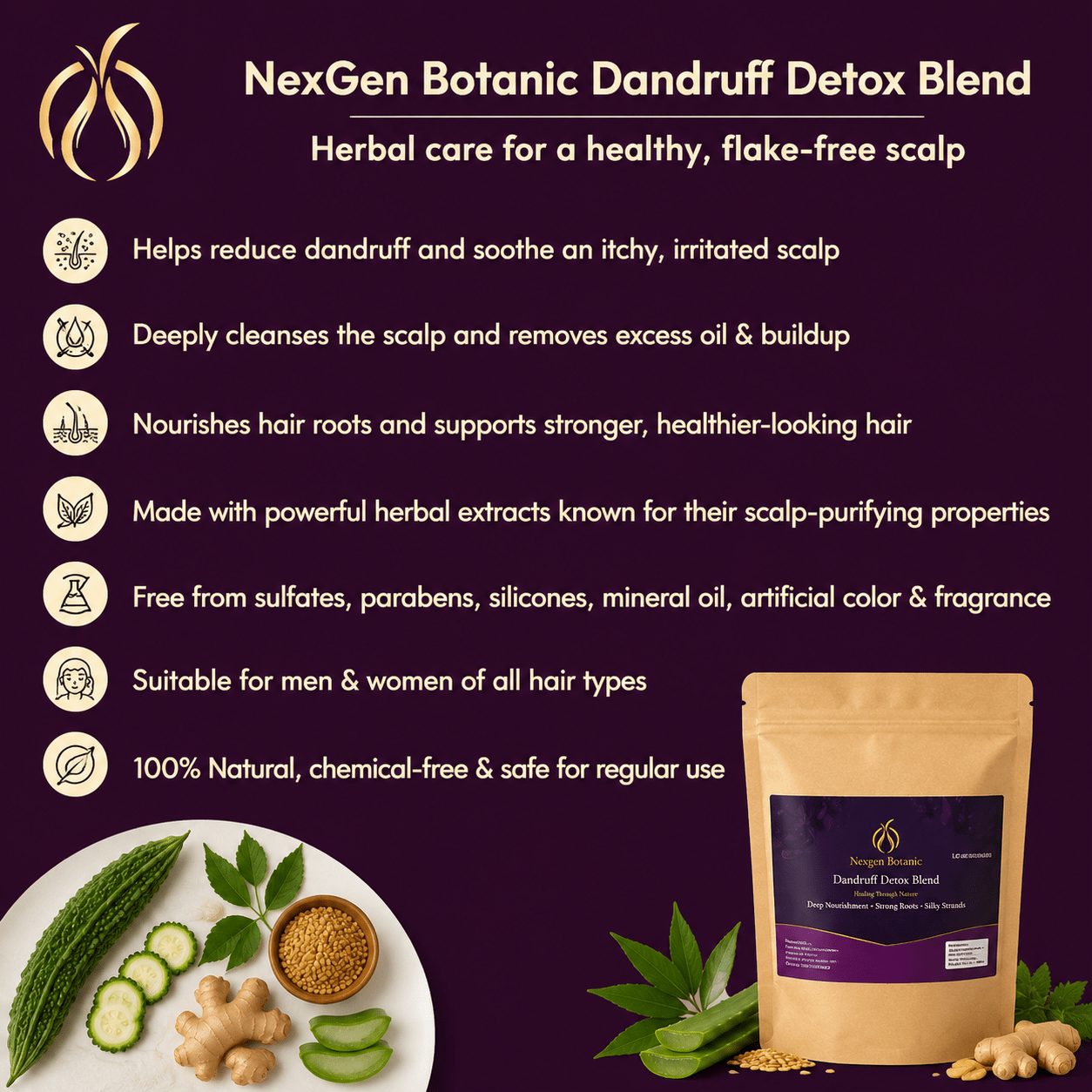 NexGen Botanic Dandruff Detox Blend | Natural Herbal Hair Pack for Dandruff, Itchy Scalp & Healthy Hair - NexGen Botanic