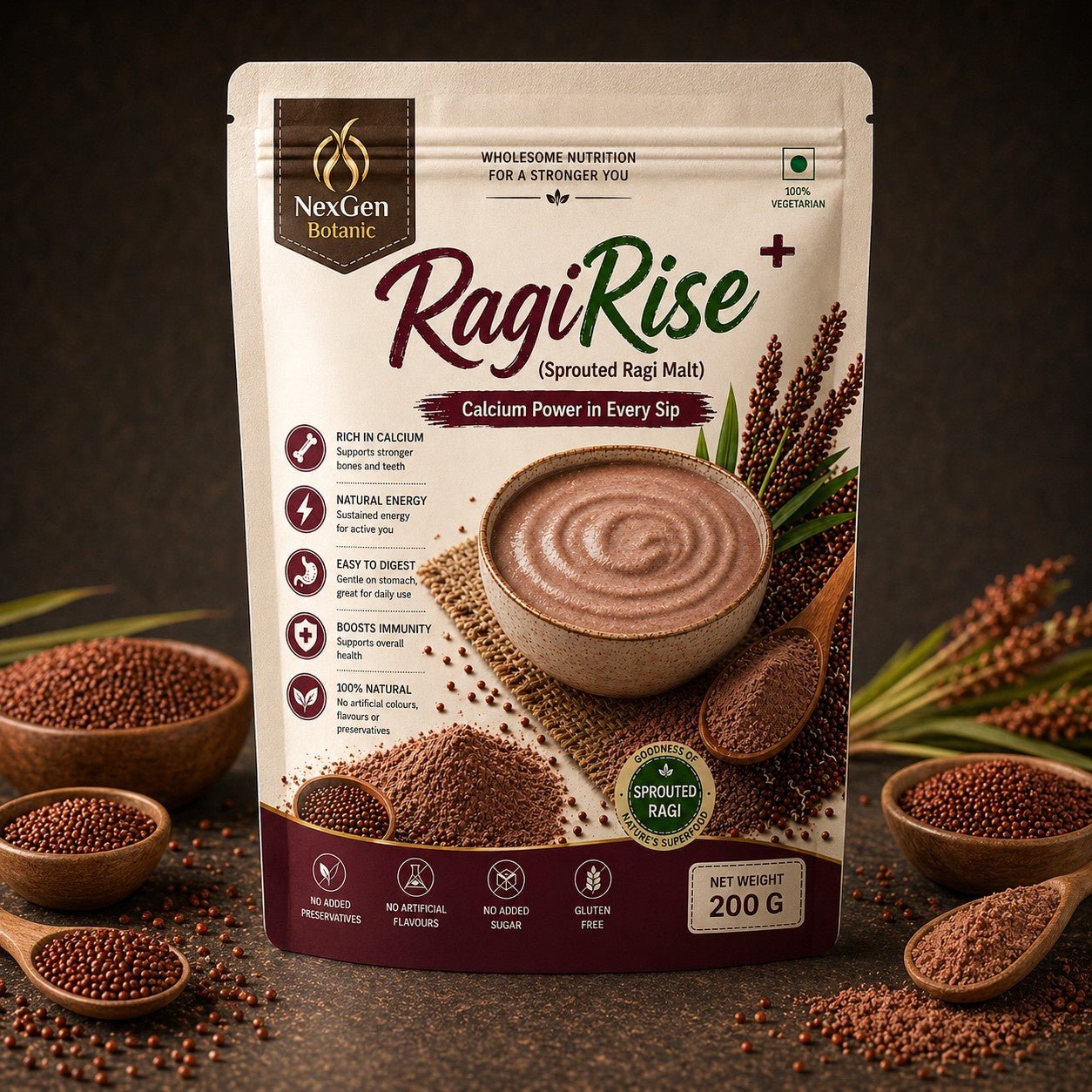 Ragi Rise+ – Traditional Sprouted Ragi Malt Mix – NexGen Botanic