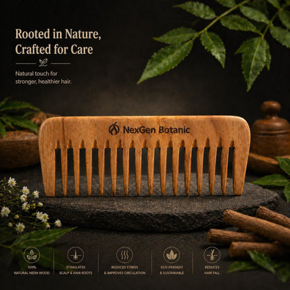 Premium Neem Wood Comb (Fine & Wide Tooth) - NexGen Botanic