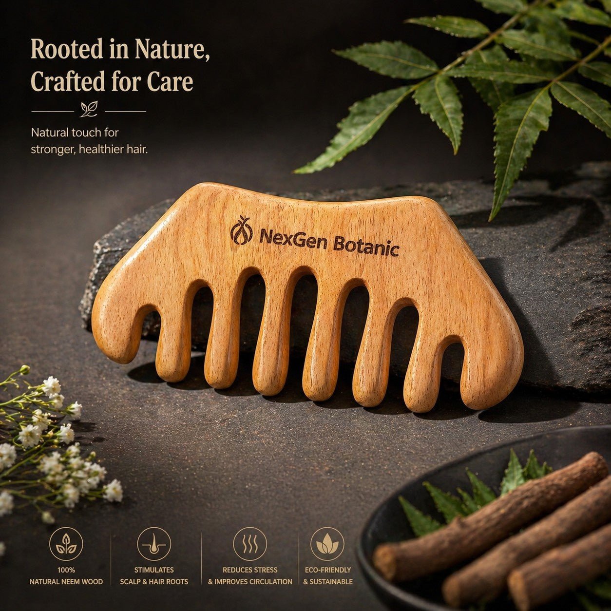 Premium Neem Wood Scalp Massager - NexGen Botanic